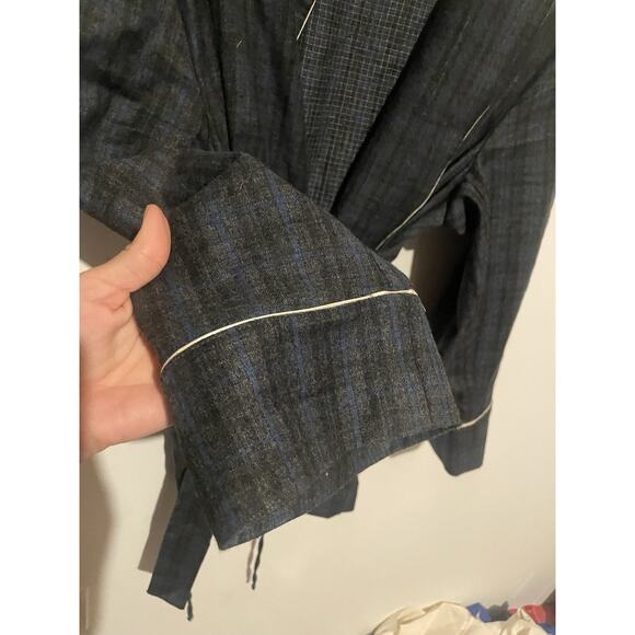 Morpho + Luna Blue Plaid Wool Pajama Set Size Large Robe And Pants - Picture 5 of 12
